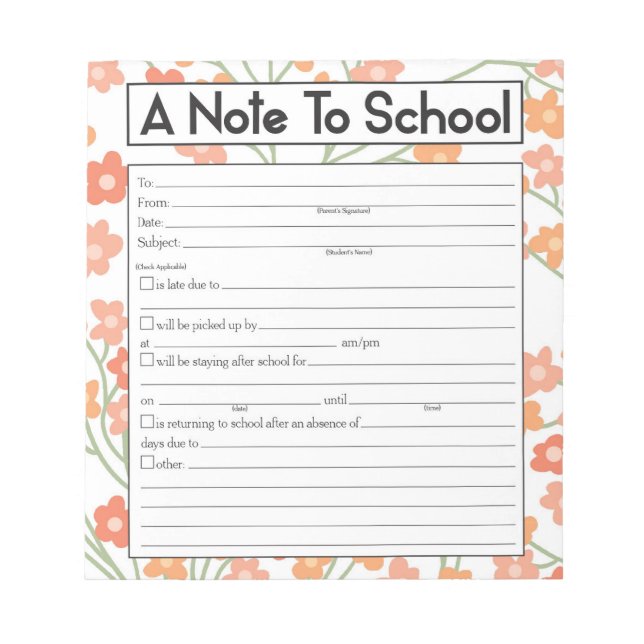 Bloc De Notas Nota para el profesor Notepad, ausente escolar (Frente)