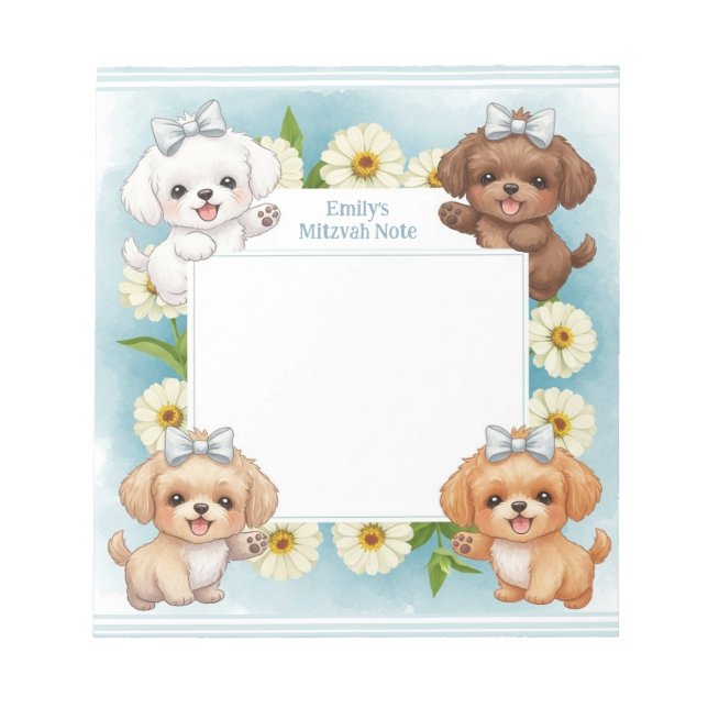 Bloc De Notas Nota personalizada de Mitzvah Notepad Cachorros fl (Frente)