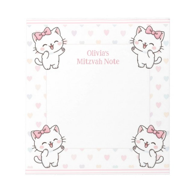Bloc De Notas Nota personalizada de Mitzvah Notepad Kitten Gatos (Frente)