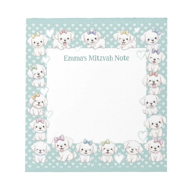 Bloc De Notas Nota personalizada de Mitzvah Notepad Mint Puppy P (Frente)