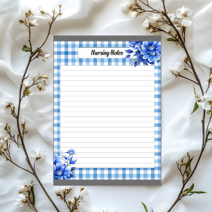 Bloc De Notas Notas de Enfermería a Cuadros Florales Azules