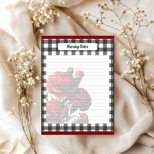 Bloc De Notas Notas de enfermería a cuadros florales en blanco y