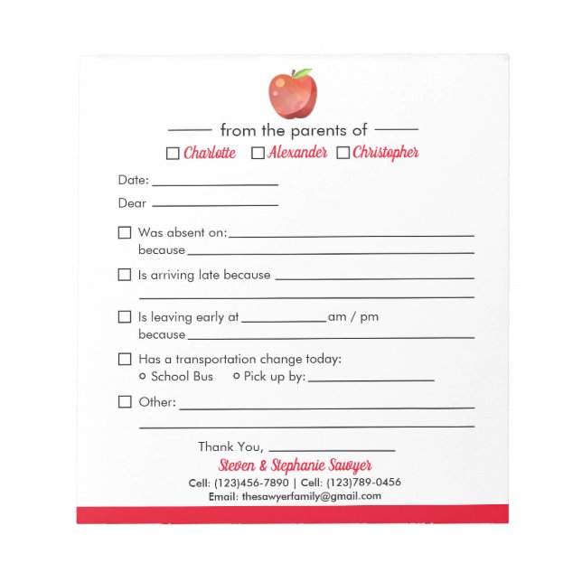 Bloc De Notas Notas de la Excusa Estudiantil para el Notepad Esc (Frente)