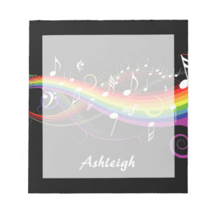 Bloc De Notas Notas de la música blanca Rainbow en negro