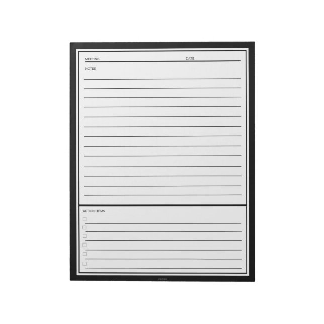 Bloc De Notas Notas de la reunión en negro (Lado Izquierdo)
