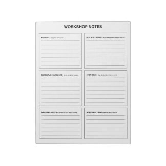 Bloc De Notas Notas de taller de carpintería y organización de b
