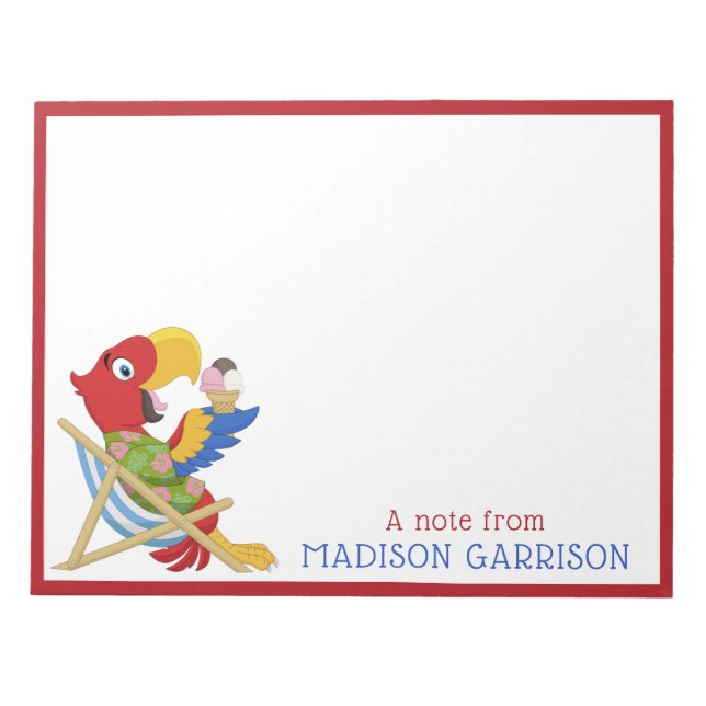 Bloc De Notas Notas de texto de Beach Macaw personalizados (Frente)
