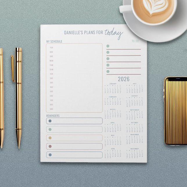 Bloc De Notas Notas del calendario de Daily Planner 2026 y Lista (Daily Planner To Do List with 2026 Calendar Notepad)