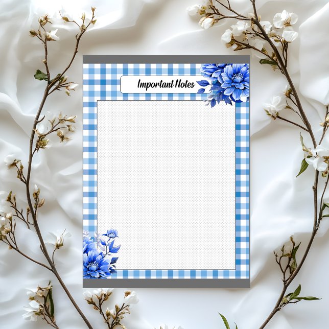 Bloc De Notas Notas Importantes de Gingham Floral Azul (Subido por el creador)