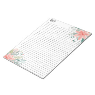 Bloc De Notas Notas modernas color de agua rosada con flores pol