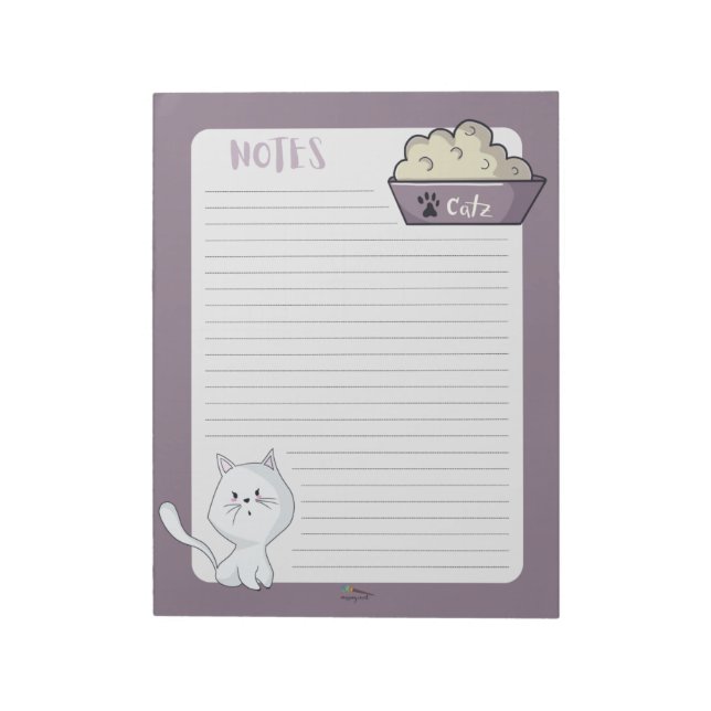 Bloc De Notas Notas violadas de un gato blanco lindo (Lado Izquierdo)