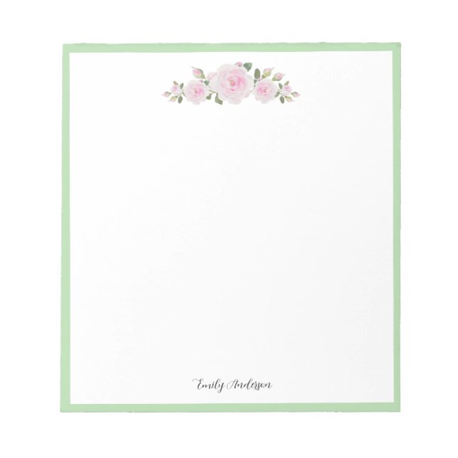 Bloc De Notas Note Pad with Name Soft Pink Roses (Frente)
