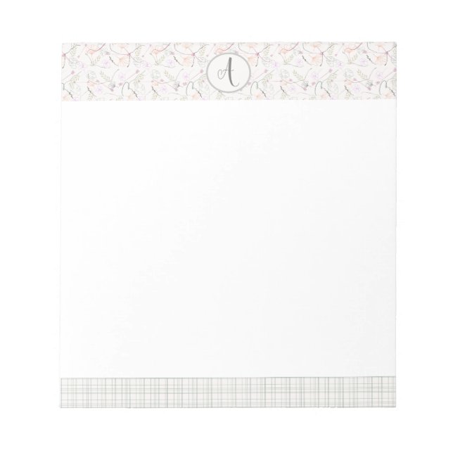 Bloc De Notas Notepa elegante monogramada moderna con flores bot (Frente)