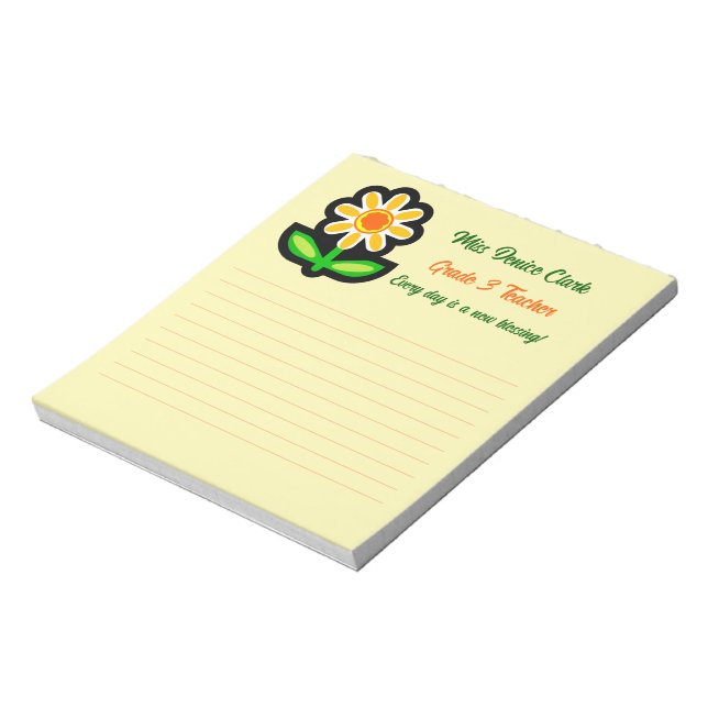 Bloc De Notas Notepad amarillo maestro con flor amarilla (Lado Izquierdo)
