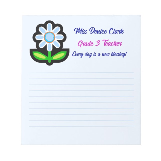Bloc De Notas Notepad azul maestro con flor azul (Frente)