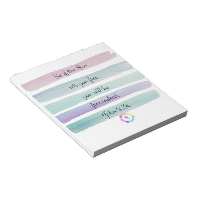 Bloc De Notas Notepad Cristiano Con Biblia Verse John 8:36 (Lado Derecho)