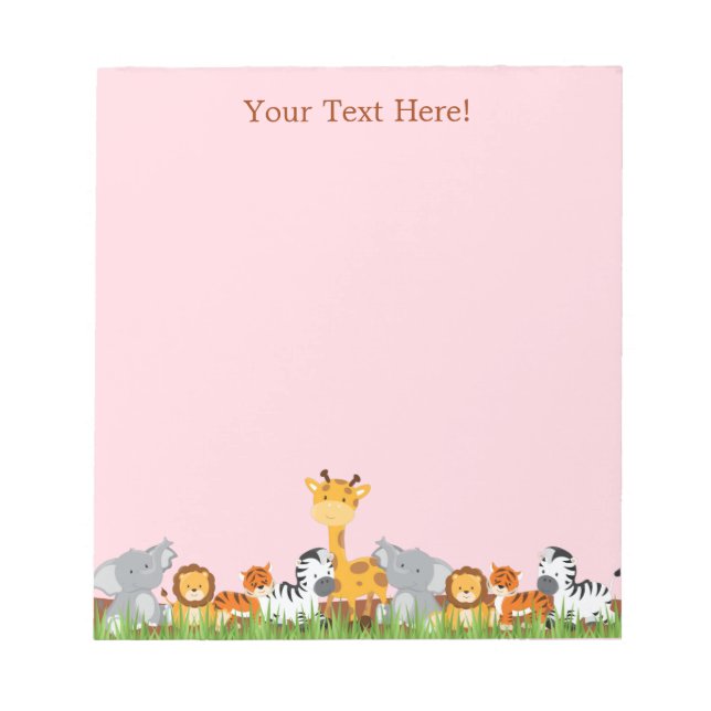 Bloc De Notas Notepad de animales de bebé de jungla rosada (Frente)
