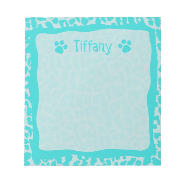 Bloc De Notas Notepad de animales del leopardo de las turquesas  (Frente)