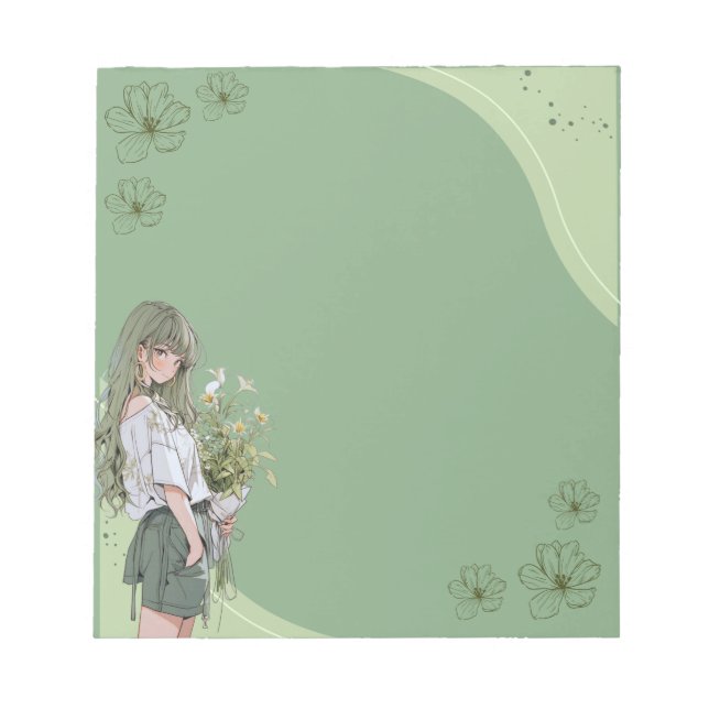 Bloc De Notas Notepad de Anime Boho simple verde (Frente)