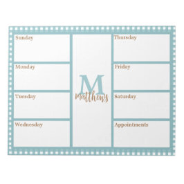 Bloc De Notas Notepad de Aqua Gingham Plaid Weekly Planner