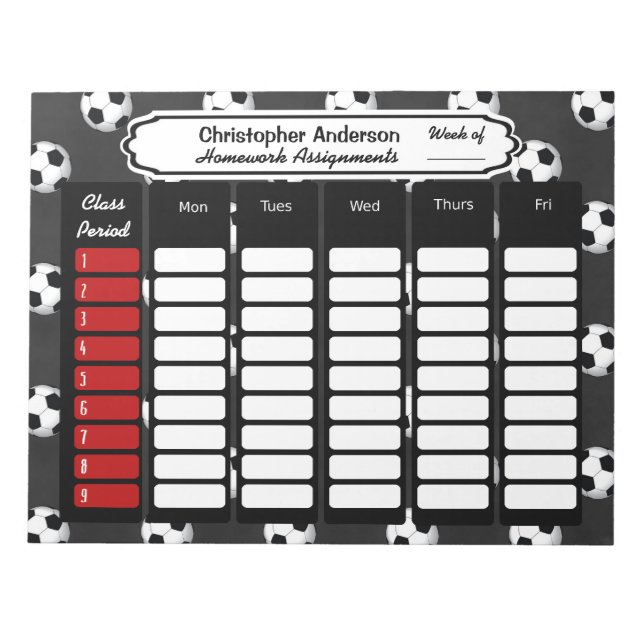 Bloc De Notas Notepad de asignación de tareas semanales para bal (Frente)