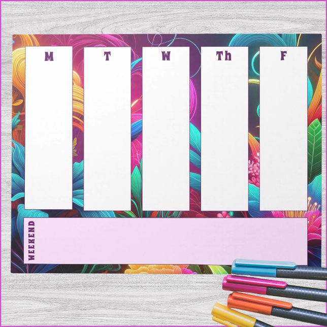 Bloc De Notas Notepad de calendario floreado tropical vibrante (5-day weekly horizontal calendar notepad with spot for weekend or notes. )