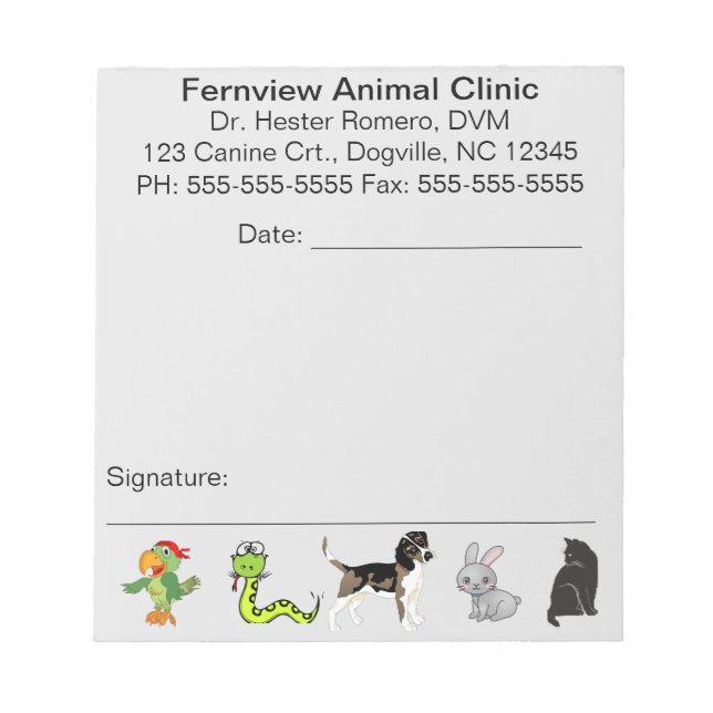 Bloc De Notas Notepad de Clínica Animal Editable (Frente)