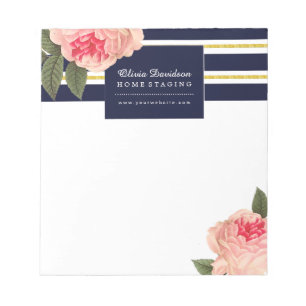 Bloc De Notas Notepad de Coral de personalizable y Peonies de la