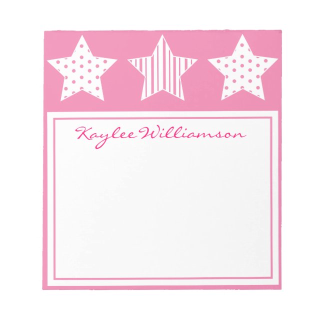 Bloc De Notas Notepad de estrellas con patrones rosados (Frente)
