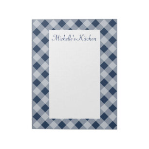 Bloc De Notas Notepad de Gingham de la Marina Personalizada