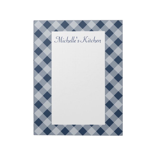 Bloc De Notas Notepad de Gingham de la Marina Personalizada (Lado Izquierdo)