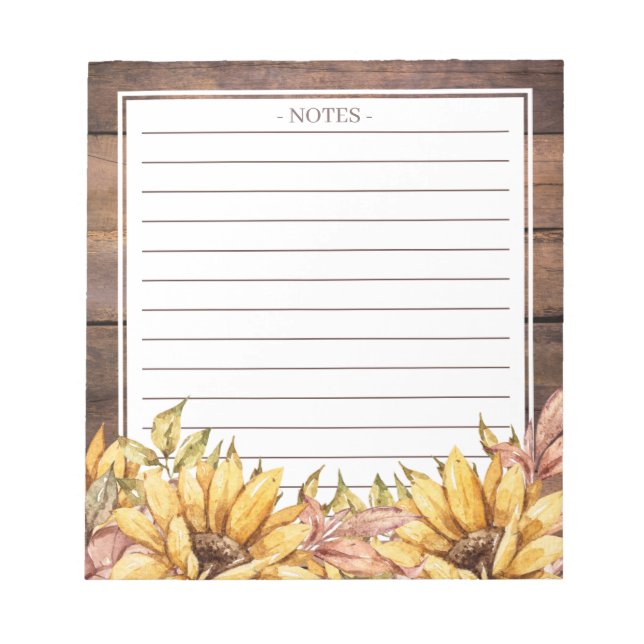 Bloc De Notas Notepad de girasoles de madera y otoño (Frente)