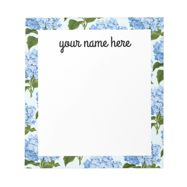Bloc De Notas Notepad de hidrangea azul personalizado (Frente)