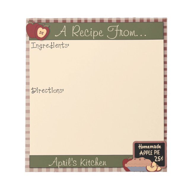 Bloc De Notas Notepad de la receta de las manzanas de país (Frente)