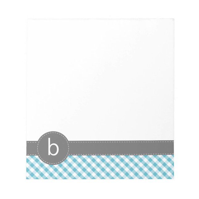 Bloc De Notas Notepad de monograma del patrón Aqua Gingham (Frente)