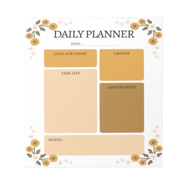 Bloc De Notas Notepad de naranja Floral Daily Planner (Frente)