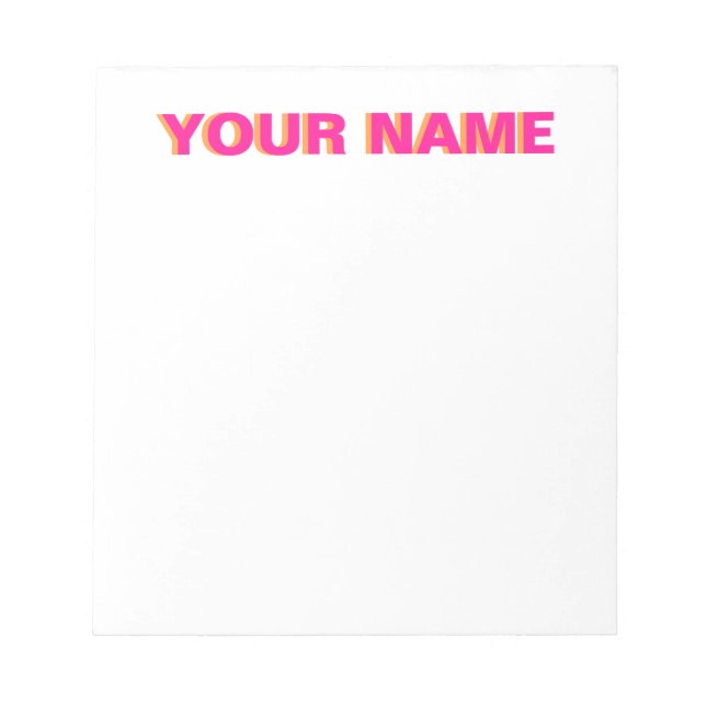 Bloc De Notas Notepad de nombres personalizados rosa y Naranja (Frente)