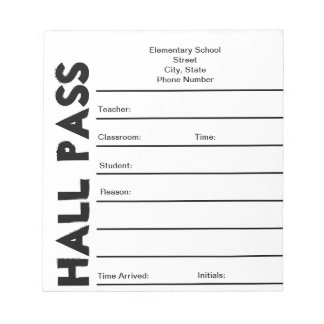 Bloc De Notas Notepad de pase del salón escolar