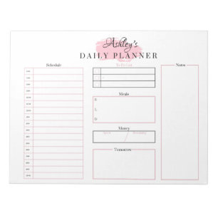 Bloc De Notas Notepad de Pink Daily Planner Programación rosa