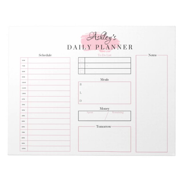 Bloc De Notas Notepad de Pink Daily Planner | Programación rosa (Frente)