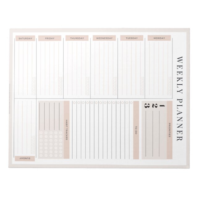 Bloc De Notas Notepad de Pink Weekly Planner (Frente)