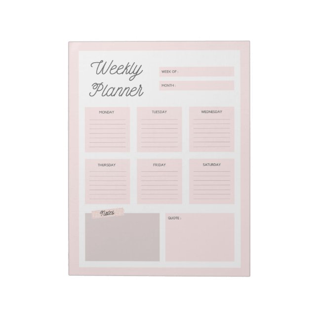 Bloc De Notas Notepad de Pink Weekly Planner (Lado Izquierdo)