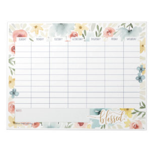 Bloc De Notas Notepad de planificación semanal floral de acuarel