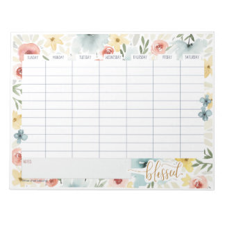 Bloc De Notas Notepad de planificación semanal floral de acuarel