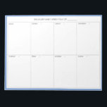 Bloc De Notas Notepad de planificador minimalista moderno semana<br><div class="desc">Planificador minimalista moderno | Planifique y programe su semana con este planificador semanal minimalista moderno. Presenta un marco de color azul durante toda la semana. Este planificador de diseño mínimo semanal será perfecto como regalo para usted o para cualquiera. Personalice utilizando los campos proporcionados y utilice la función "Personalizar adicional"...</div>