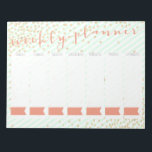 Bloc De Notas Notepad de Planificador Semanal<br><div class="desc">Este bloc de notas semanal del planificador cuenta con un fondo a rayas de menta,  "dorado" confetti,  con caligrafía y banderas onduladas en cada día de la semana para escribir en la fecha!</div>