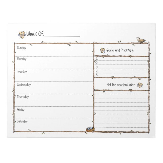 Bloc De Notas Notepad de Planificador Semanal (Frente)