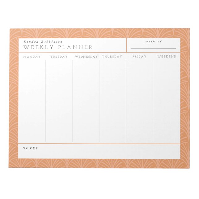Bloc De Notas Notepad de Planner Semanal de Terracotta Scallops (Frente)