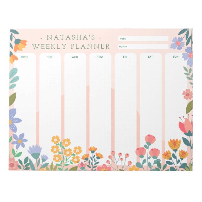 Bloc De Notas Notepad de Planner Vibrant Garden Floral Weekly (Frente)