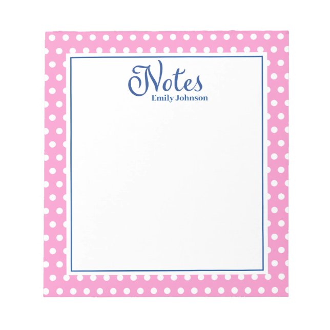 Bloc De Notas Notepad de puntos de polka rosa y marina personali (Frente)